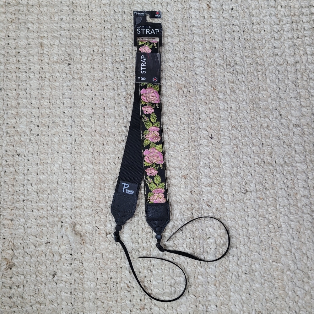 Black Camera Guitar Purse Tote Strap Pink Gold And Green Roses Perris Perri's